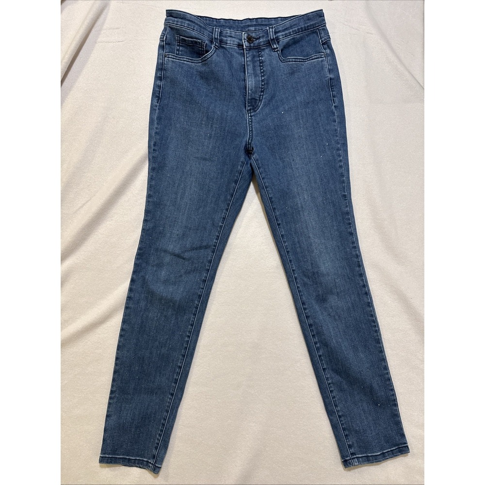 Joseph Ribkoff Womens Blue Rhinestone High Rise Skinny Jeans Size 8 Medium Wash